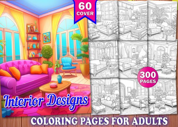 Download 300 Interior Designs Coloring Pages KDP - Coloring pages kdp Collection